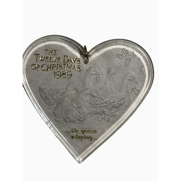 Hallmark Keepsake Ornament 1989 Six Geese A-Laying Acrylic Heart-Shaped - Picture 6 of 10